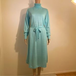 Knit Turtleneck Long Sleeve & Long Dress With Belt